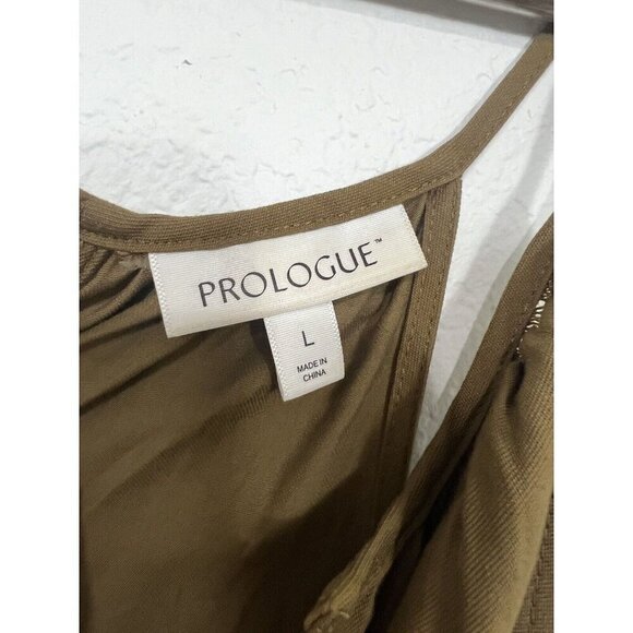 Prologue Olive Green V-Neck Sleeveless Cropped Jumpsuit L - Picture 4 of 10